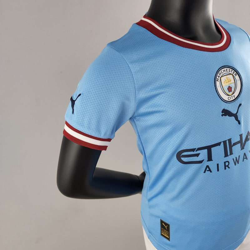 Camisa + short kids do Manchester City 22/23 1º uniforme - Boleragi Store