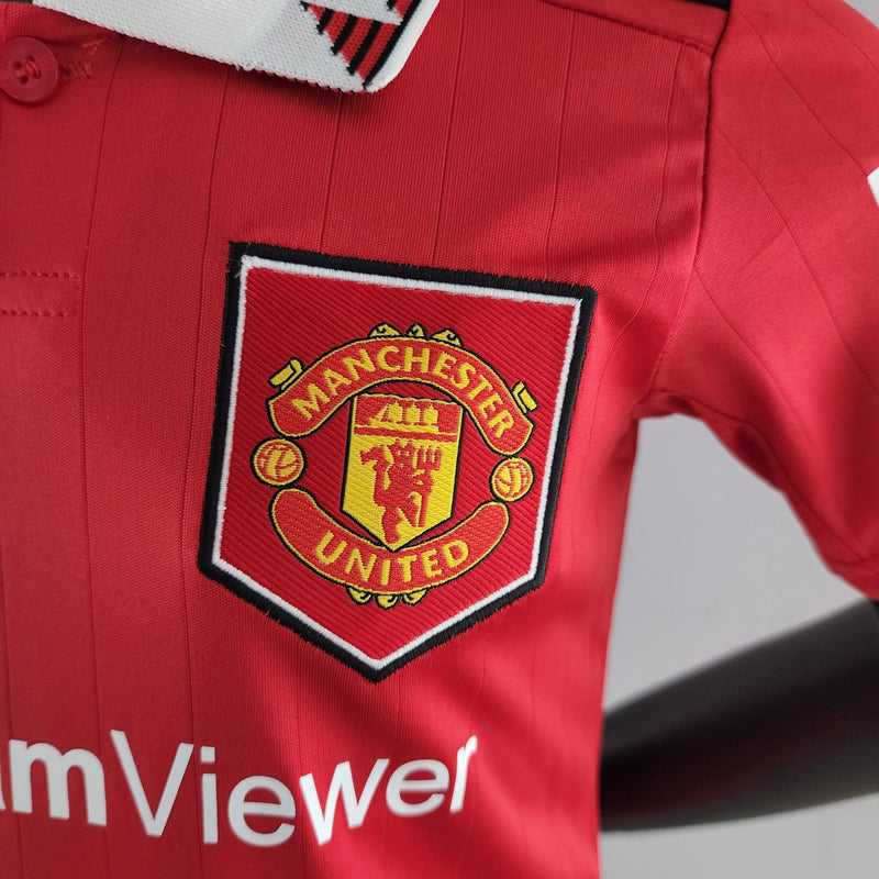 Camisa + short kids do Manchester United 22/23 1º uniforme - Boleragi Store