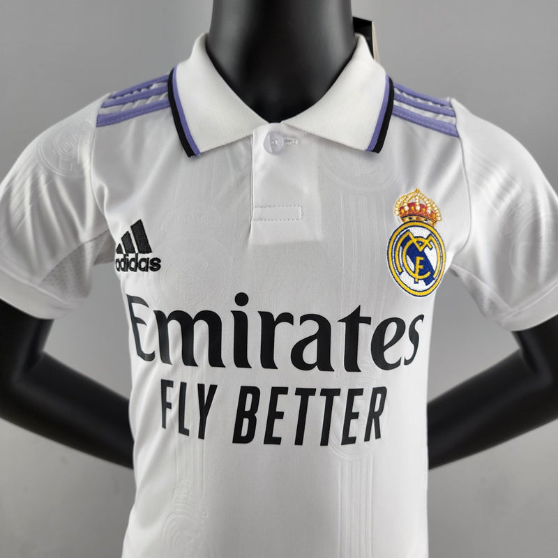 Camisa + short kids do Real Madrid 22/23 1º uniforme - Boleragi Store